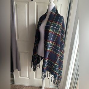 Mud pie womens poncho. One size plaid with arm holes. Navy fall winter